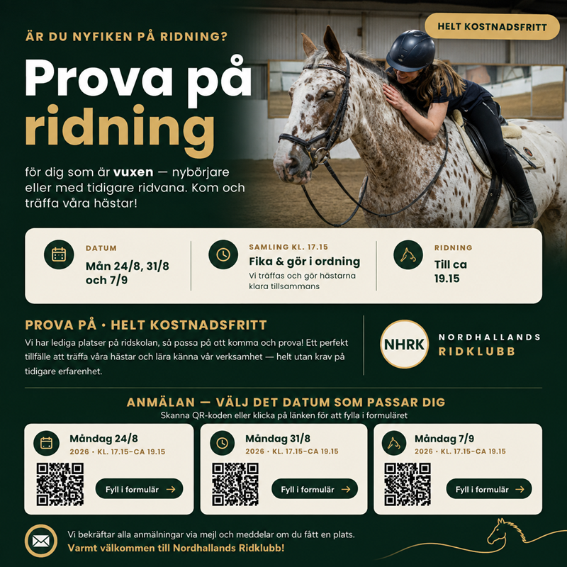 Prova på ridning – helt kostnadsfritt!